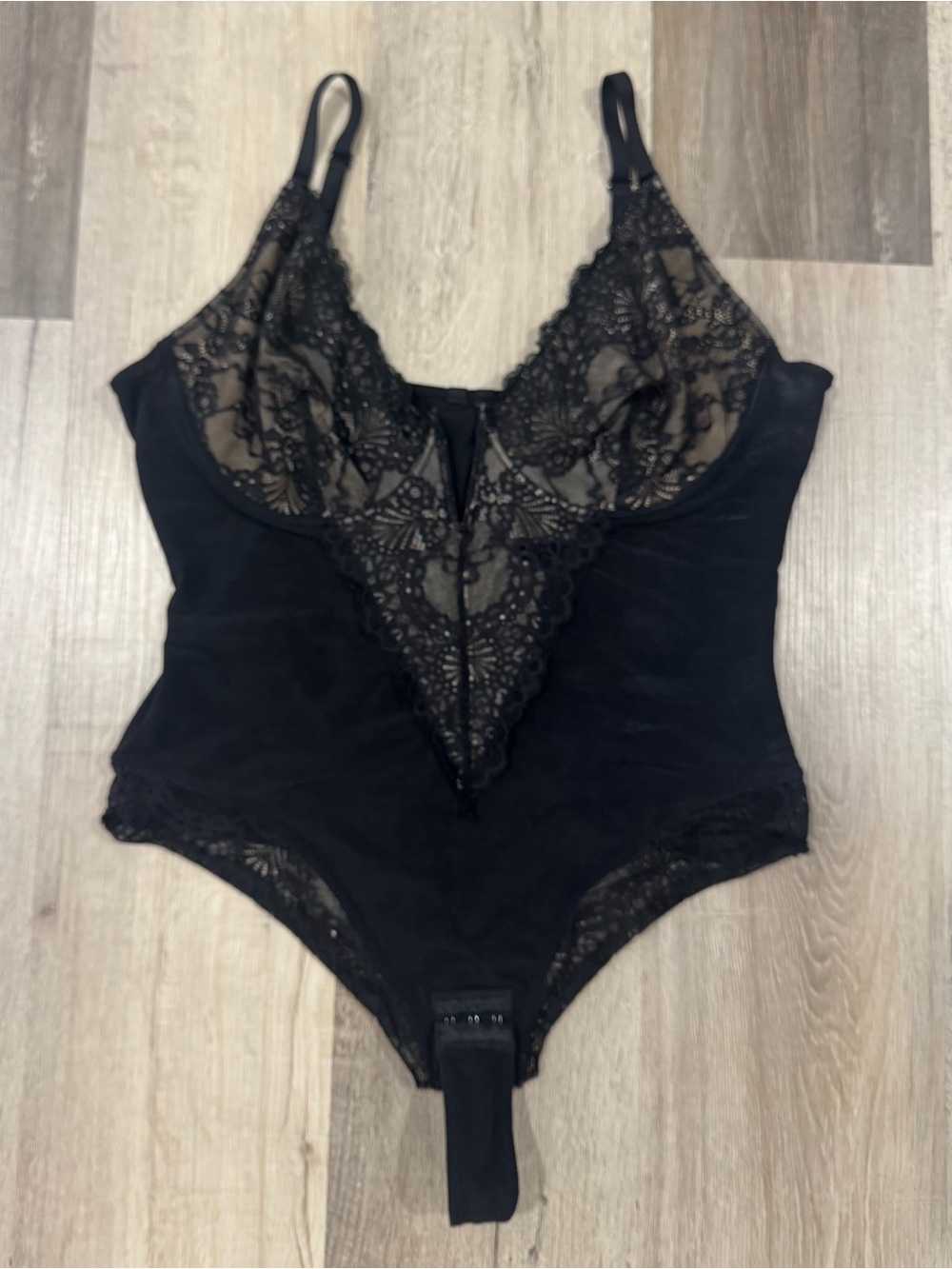 Black Lace Plunge Bodysuit (fits Lg/XL)